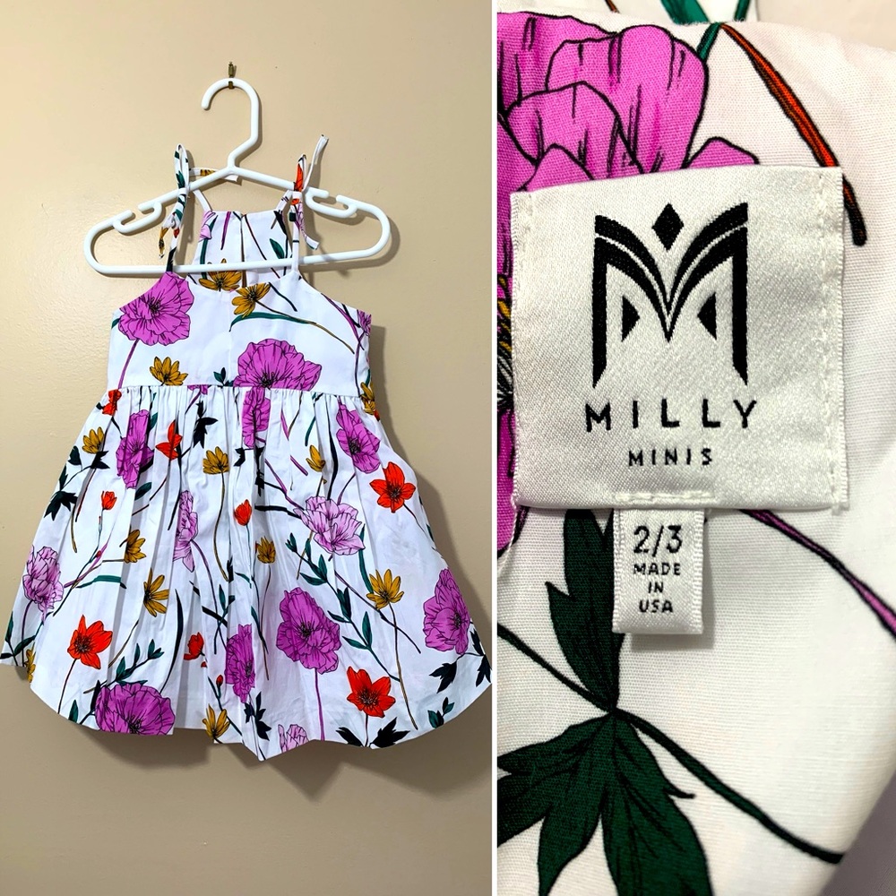 Milly minis summer floral print dress with spaghetti shoulder straps. Size 2/3